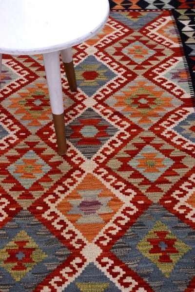 Kleurrijk Tapijt Laagpolig Handgeweven Wollen Vloerkleed - Koho Afghan Kelim 155x100 - 155x100cm- Modern - Woonkamer - Salon - Slaapkamer - Eetkamer