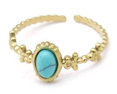 Ring – sieraad – accessoire – RVS – stainless steel – one size - goudkleurig – turquoise - cadeau – geschenk – cadeau – feest – feestdagen
