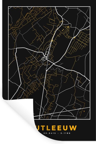 Muurstickers - Sticker Folie - Zoutleeuw - Stadskaart - Plattegrond - Kaart - Goud - 20x30 cm - Plakfolie - Muurstickers Kinderkamer - Zelfklevend Behang - Zelfklevend behangpapier - Stickerfolie