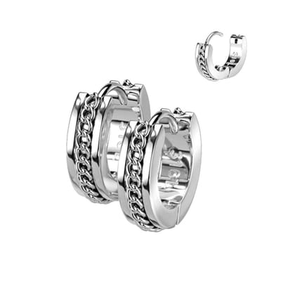 Oorbellen hoop ring met ketting inleg 0.8x8 - zilver - LMPiercings
