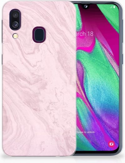Samsung Galaxy A40 TPU Siliconen Hoesje Marble Pink - Origineel Cadeau Vriendin