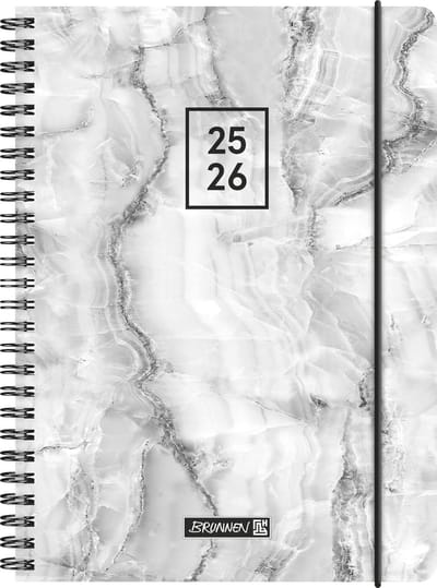 SnelShoppen - Schoolagenda 2025/2026 A5 Grey Marble - 2 pagina's per week - 208 pagina's - PP-envelop - Grijs - Perfect voor school, studie en plannin