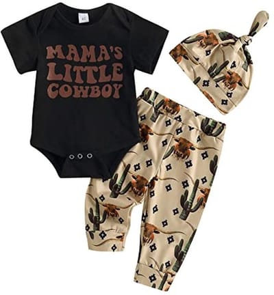 Pasgeboren Baby Jongens Cowboy Outfit Koe Print Bodysuit met Lange Leggings en Hoed