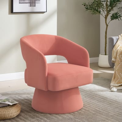OKWISH Fauteuil - 360 Graden Draaibaar - Chenille En Hout - Modern - Roze - Comfortabel Voor Woonkamer Of Slaapkamer