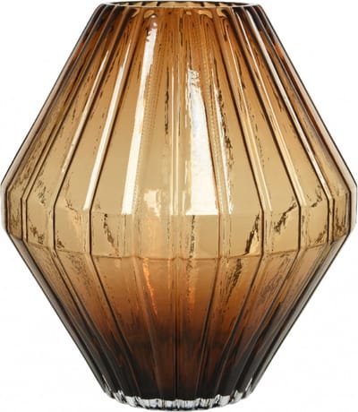 Woonexpress - Vaas Diamant Bruin - Glas Bruin - 30x27x27cm (hxbxd)