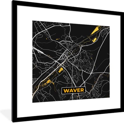 Fotolijst incl. Poster - Waver - Stadskaart - Plattegrond - Goud - Kaart - 40x40 cm - Posterlijst