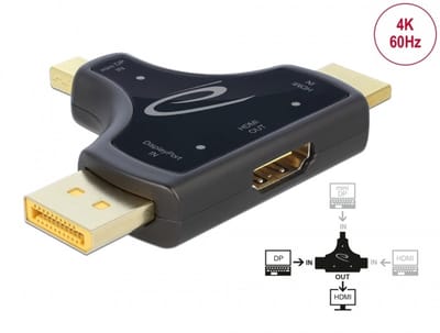 Delock 3 in 1 Monitor Adapter with HDMI / DisplayPort / mini DisplayPort in to HDMI out with 4K 60 Hz
