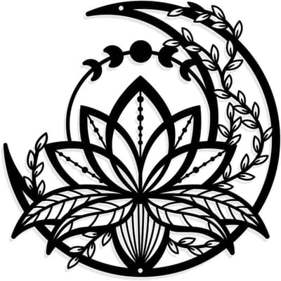 Maanfase met Lotusbloem Metalen Wanddecoratie, Mat Stijl Wandhanger voor Thuis, Tuin en Kantoor, 30x30cm, Unieke Decoratie voor Feestdagen en Cadeaus