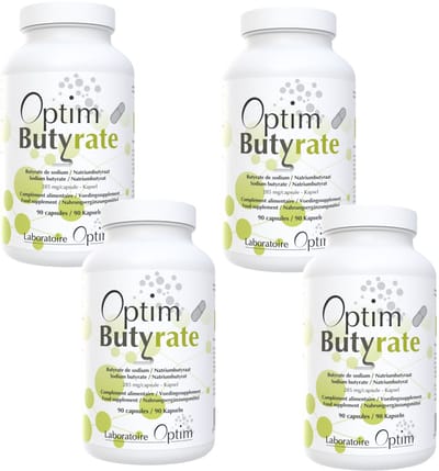 Optim Butyrate PACK 4 x 90 capsules - 285 mg natriumbutyraat - boterzuur - butyraat - darmtransit - Vervangt Butycaps - Butyric acid