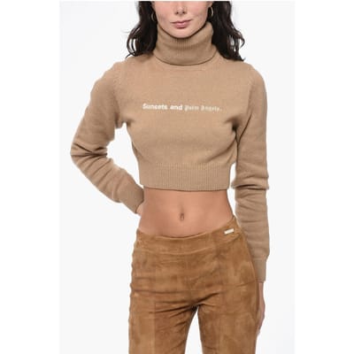Geborduurde cropped SUNSET coltrui in beige