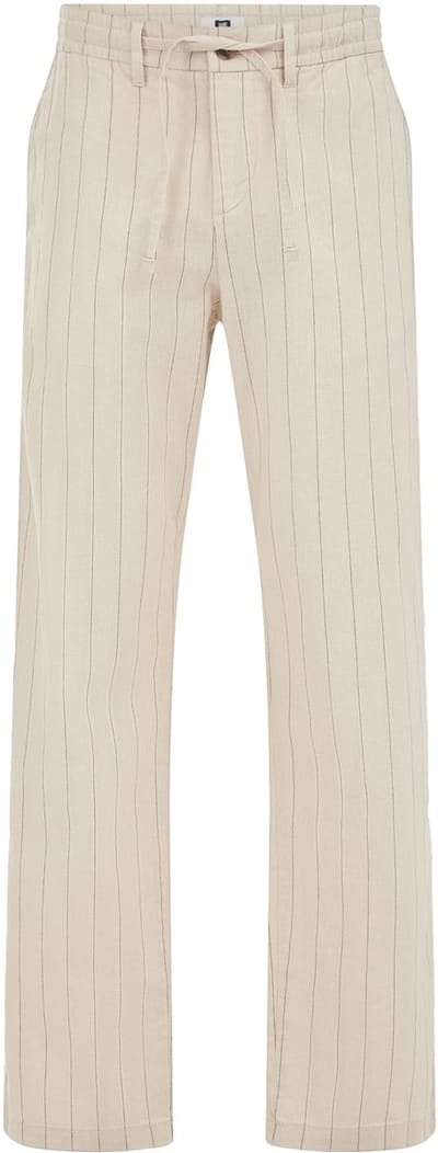 WE Fashion Heren regular fit broek van linnenmix met elastieke broekband