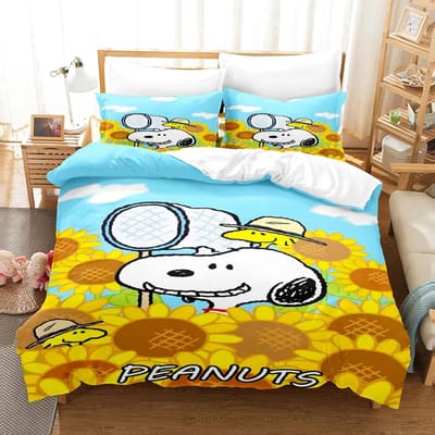 Snoopy Schattige Print Beddengoedsets Dekbed Quilt Bedsprei Dekbedovertrek Kussensloop 2-3 Stuks Sets Kinderen Volwassen Maat Woondecoratie EU Single 135x200cm