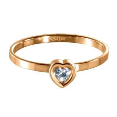 Quiges Stapelring Dames - Vulring Hart Zirkonia - RVS Roségoudkleurig - Maat 19 - Hoogte 2mm