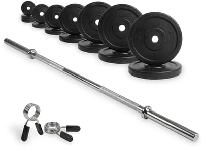 VirtuFit Rubberen Halterset - 120 kg - Volledige set - Incl. Halterstang, Halterschijven en Veerclipsluitingen