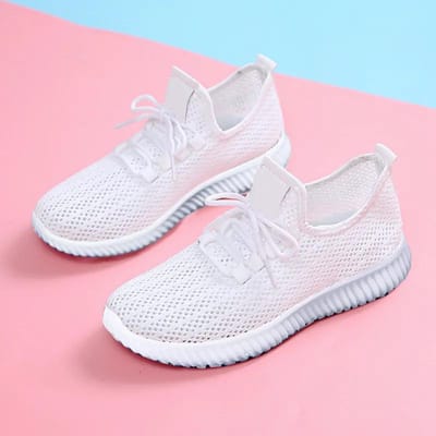 WTEMPO Dames Lente Zomer Wandelschoenen Zachte Zool Antislip Ademende Sportschoenen Grote Maat Casual Platte Mesh Sneakers 40 wit