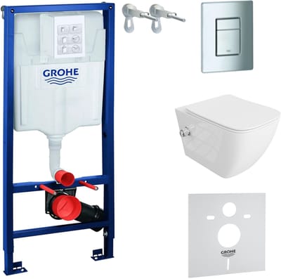 Inbouwreservoir Complete Toiletset Grohe Solido 39069000 - Inbouw WC Hangtoilet Wandcloset Parana Wit Hoogglans - Bedieningsplaat EVEN 4in1 Chroom - Voorwandelement - Installatiesysteem