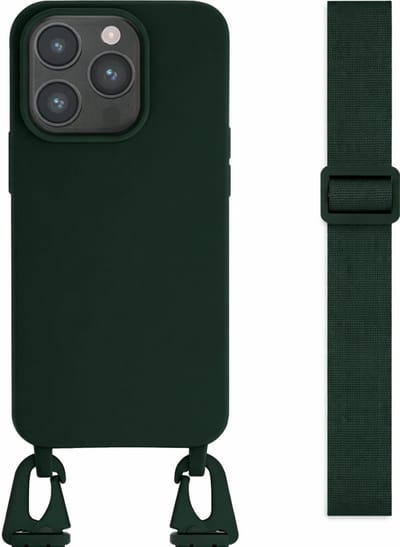 YPCd Crossbody Hoesje Geschikt voor Apple iPhone 15 Pro – TPU & Siliconen Backcover met Verstelbare Crossbody Schouderband Koord – Verhoogde Randen – Groen