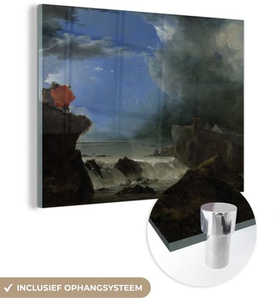 ® Glasschilderij 160x120 cm - Schilderij acrylglas - De doorbraak van de Sint-Anthonisdijk in Amsterdam - Schilderij van Jan Asselijn - Foto op glas - Muurdecoratie woonkamer - Wanddecoratie slaapkamer - Schilderijen