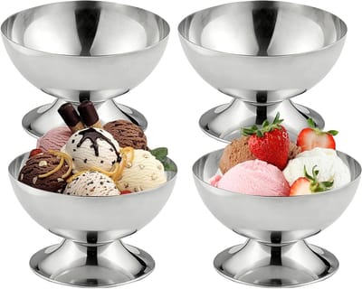 Set van 4 RVS IJsroomkommen - 10 cm Diameter, 200 ml, Ideaal voor Desserts, Cocktails en Salades, Perfect voor IJs, Yogurt en Fruitpudding