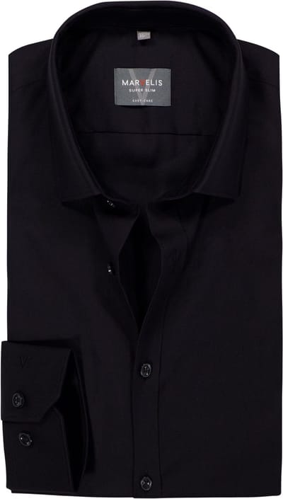 MARVELIS super slim fit overhemd - mouwlengte 7 - popeline - zwart - Strijkvriendelijk - Boordmaat: 41