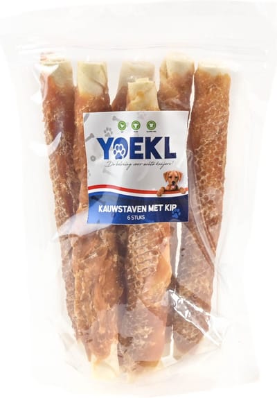 YOEKL Kauwstaven met Kip 20cm - 6 Stuks - Hondensnacks - Hondensnoepjes - Hondensnacks Gedroogd
