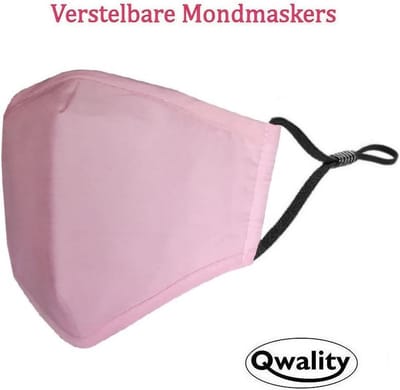 Qwality® Mondkapje Wasbaar - Verstelbaar Mondmasker - Stof - Katoen - Met Neusbrug - Roze
