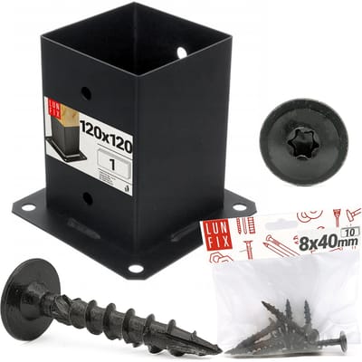 LUN FIX - Pfostendrager 120x120 mm - 10 stuks - 8x40 mm - poedergecoat, zwart