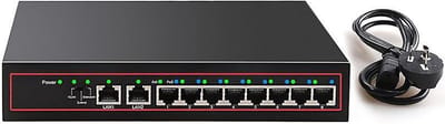DrPhone PoE X1 - 10 poorten POE Switch - 8 PoE + 2 Vlan - 48V Ethernet Netwerk Switch voor IP camera/Draadloze AP/ CCTV Camera Systeem