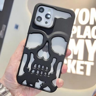 3D Matte Metallic Kleur Uitgeholde Schedel Telefoonhoesje voor iPhone 16 15 13 12 11 14 ProMax 16 15 Plus Mode Schokbestendig zacht Hoesje for iphone 13 white