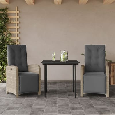 vidaXL - 3-delige - Bistroset - met - kussens - poly - rattan - lichtgrijs