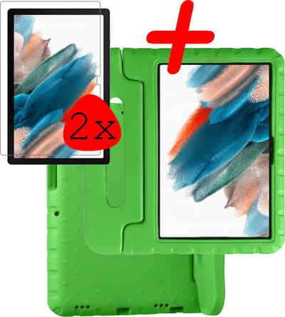 Hoesje Geschikt voor Samsung Galaxy Tab A8 - Met 2x Screenprotector - Kinderhoes Shockproof Bumper - Kidsproof Case - Tablet Hoes - Kinder Hoes Cover - Groen