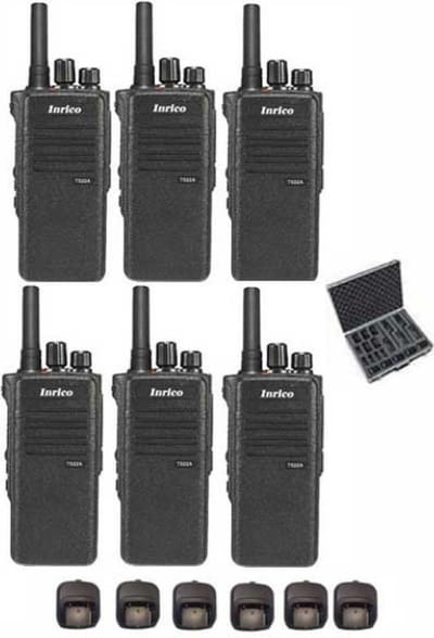 Set van 6 Inrico T522A IP66 4G LTE POC Zello Portofoon K1 2-Pins met koffer