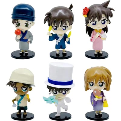 6 Pièces/Ensemble 8cm Figurine d'Action Détective Version Q Figurine Anime Kuroba Kaito Mouri Ran Haibara Ai Modèle Poupées Décoration de Gâteau pour Enfants black