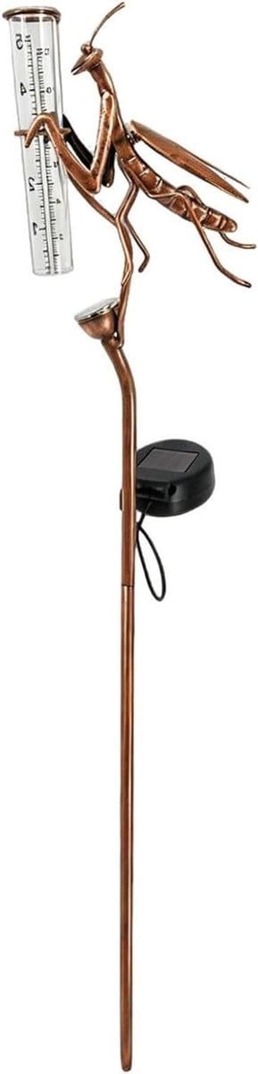 Regenmeter Tuin - Weerstation Buiten - Tuin Decoratie - Zonne-LED Verlichting - Verstelbare Hoogte - Bruin
