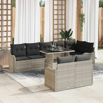 vidaXL Loungebankset 9 st Lichtgrijs Poly riet