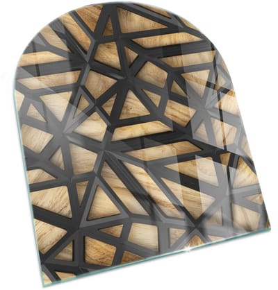 Tulup Kachel Vloerplaat - Geometrie met hout Vloerplaat Openhaard - 80 cm x 70 cm - Bruin Vloerplaat Voor Houtkachel - Halfrond Kachel Vloerplaat - Vloerplaat Voor Kachel - Plaat Onder Houtkachel - Onderplaat Kachel
