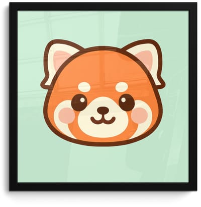 Poster in lijst - Fotolijst 40x40 cm - Posters - Rode panda - Groen - Cartoon - Posterlijst zwart - Decoratie - Wanddecoratie woonkamer - Muurdecoratie slaapkamer