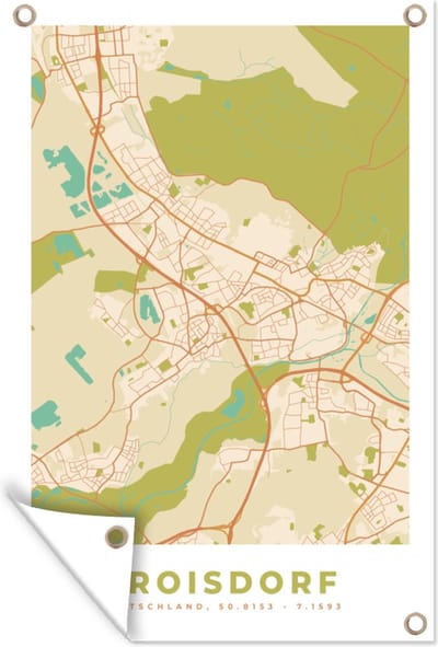 Muurdecoratie Troisdorf - Plattegrond - Kaart - Vintage - Stadskaart - 120x180 cm - Tuinposter - Tuindoek