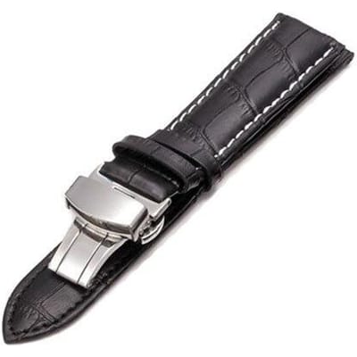 Bracelet de montre en cuir véritable crocodile 12 13 14 15 16 17 18 mm 19 20 mm 21 mm 22 mm 24 mm Bracelet de montre à boucle papillon 13mm gray