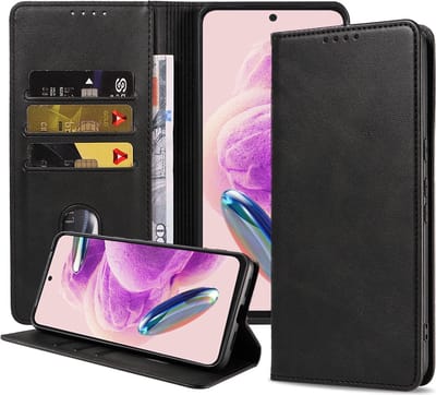 Smartphonica Telefoonhoesje geschikt voor Xiaomi Redmi Note 12S kunstleren Hoesje met Magnetische sluiting en Pasjeshouders Book Case met Klepje - Zwart geschikt voor Xiaomi Redmi Note 12S