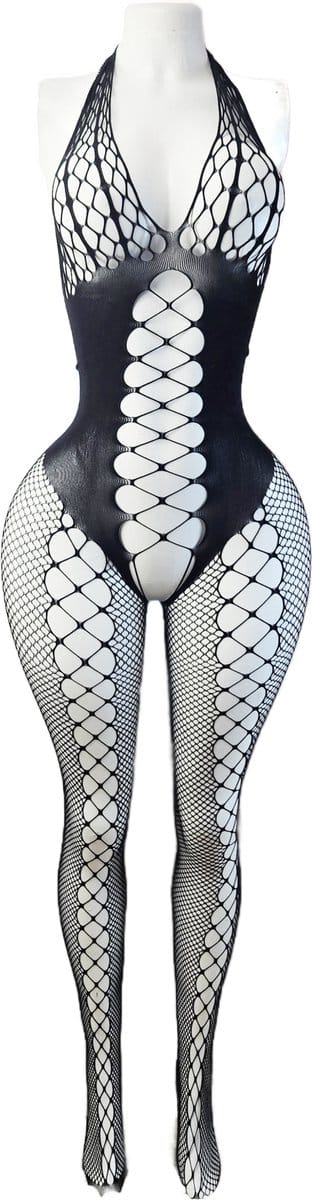 BamBella ® - Panty pak - met steentjes Onesize - body suit - Dames - Onesize - Erotische jumpsuit van kant lingerie zwart