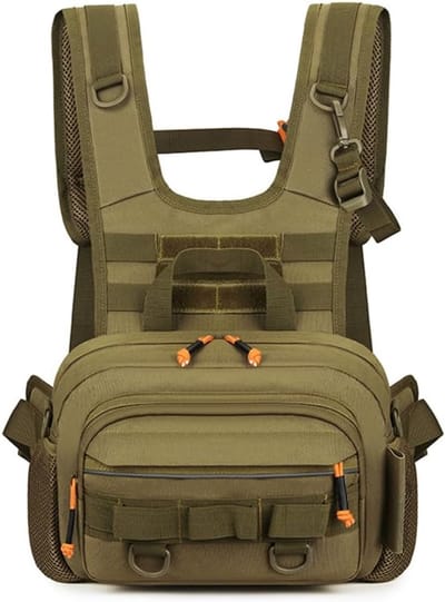 VHV-Borsttas - Viststas - Chest bag - Tactische viststas - Waterdicht - Met reflecterende strips - Voor vissen, vliegvissen en outdoor - Khaki