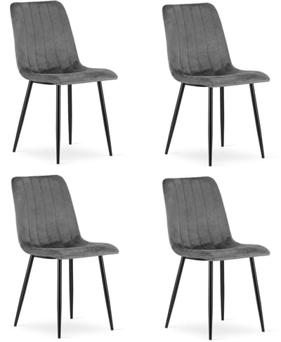 Set van 4 Eetkamerstoelen LAVA - Donkergrijs - Zwarte Metalen Poten - Velvet Bekleding - Industriële Stijl, Max. 110 kg, Ergonomisch Design, Comfortabele Zitting