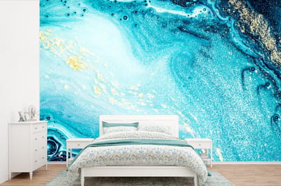 Behang - Fotobehang Marmerlook - Blauw - Goud - Luxe - Glitter - Marmer - Breedte 360 cm x hoogte 240 cm
