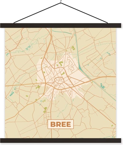 Posterhanger incl. Poster 60x60 cm - Schoolplaat - Kaart - Stadskaart - Retro - Bree - Plattegrond. - Textielposter - Zwarte latten - Stadskaart