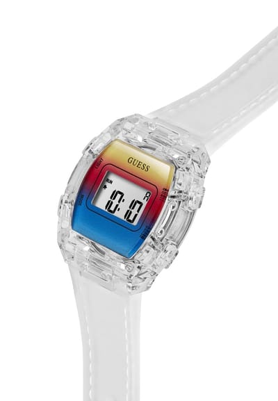 Guess Phineas Quartz Analoog Horloge Duidelijk Kast Gemaakt Van 100% Biogebaseerd Nylon En Een Armband Van 100% Siliconen 31 GK0013G1, GK0013G3