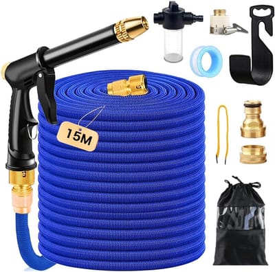 Flexibele tuinslang 15 m met schuimgenerator en adapters voor tuinirrigatie en autowassen
