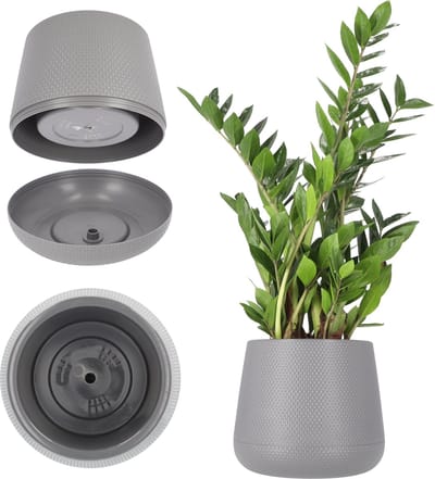 KADAX Bloempot van kunststof, diameter 13-23 cm, 4 kleuren, ovale pot met onderzetter in set, plantenpot, bloempot, plantenbak, sierpot (⌀ 13 cm, grijs)
