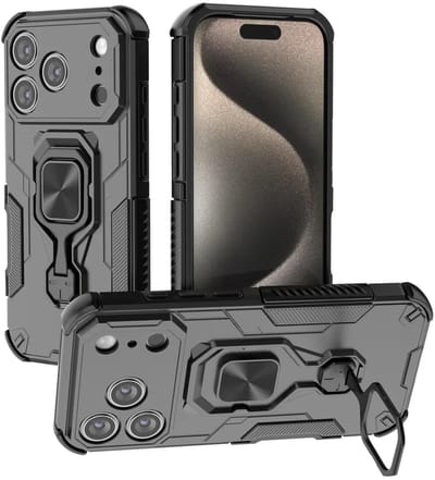 MobyDefend Hoesje - Geschikt voor iPhone 17 Pro - Dubbelgelaagde Pantsercase Met Standaard - Zwart