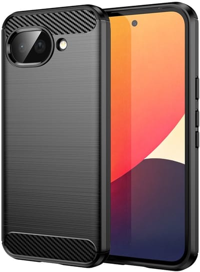 MobyDefend Hoesje - Geschikt voor Google Pixel 10a - TPU Backcover - Geborstelde Metaal & Carbon-Look - Zwart